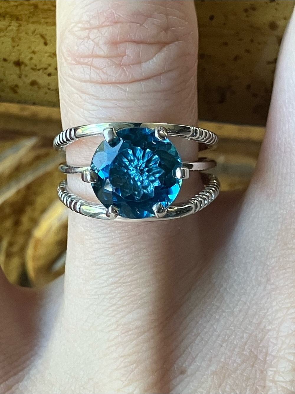 London Blue Topaz Sterling Silver Cocktail Ring Size 7